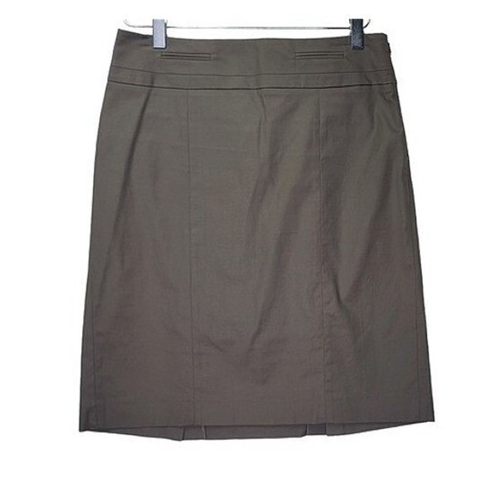Loft Brownβ Cotton Stretch Pencil Skirt Side Zip Knee Length Rear Pleat 4